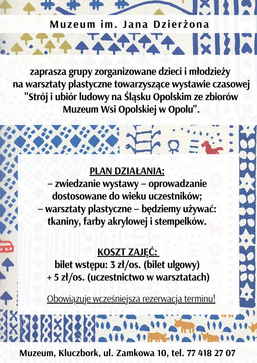 Zajęcia dla grup towarzyszące wystawie, koszt. 3 zł/os. + 5 zł/os. warsztaty