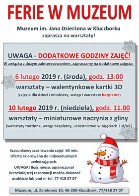 Ferie w Muzeum - dodatkowe terminy zajęć!