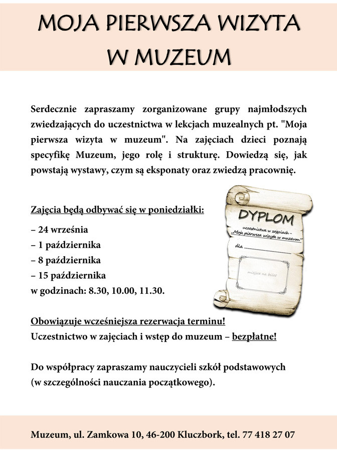Pierwsza wizyta w Muzeum - zajęcia bezpłatne