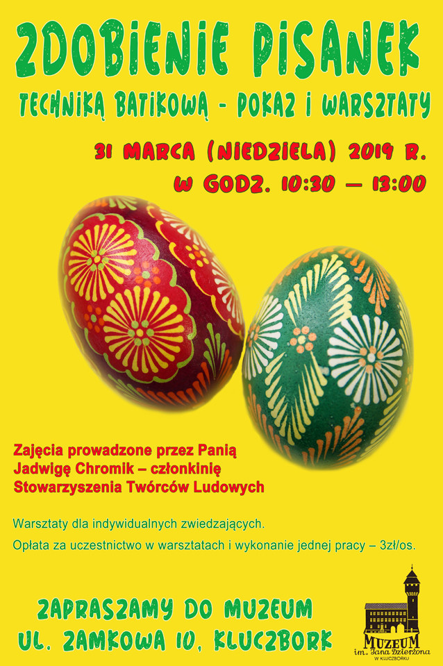 31 marca, godz. 10:30-13:00 - warsztaty zdobienia pisanek techniką batikową