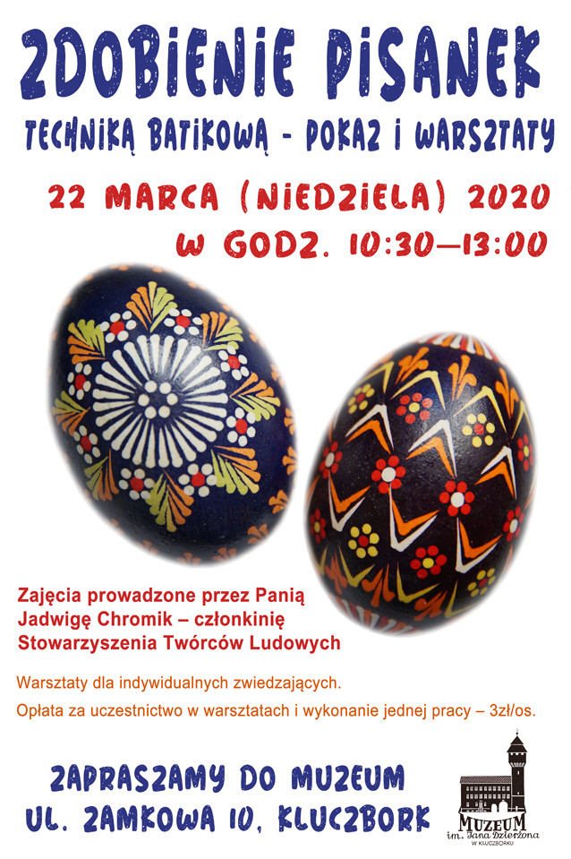 22 marca, godz. 10:30-13:00 pokaz i warsztaty zdobienia pisanek techniką batikową