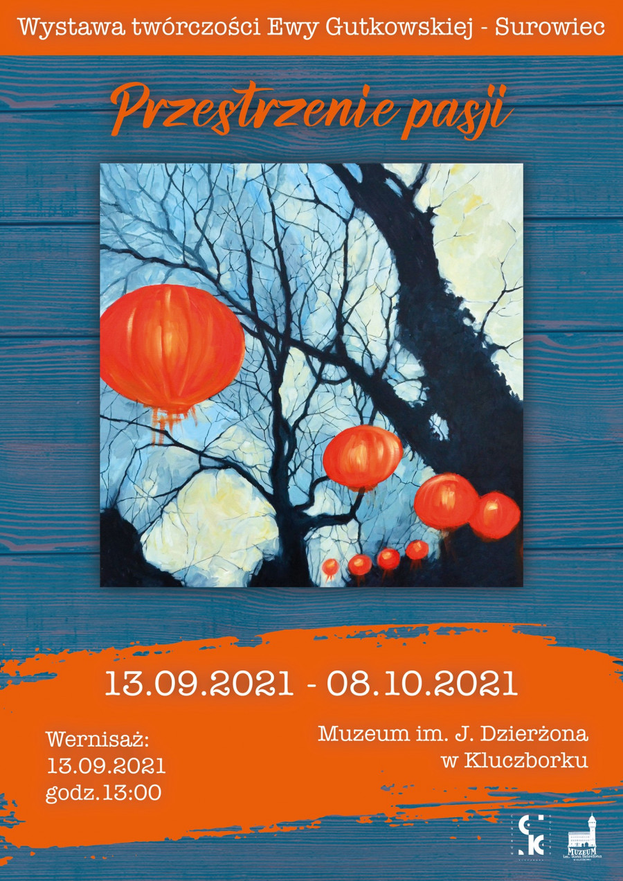 Przestrzenie pasji - plakat wystawy poświęconej twórczości Ewy Gutkowskiej-Surowiec