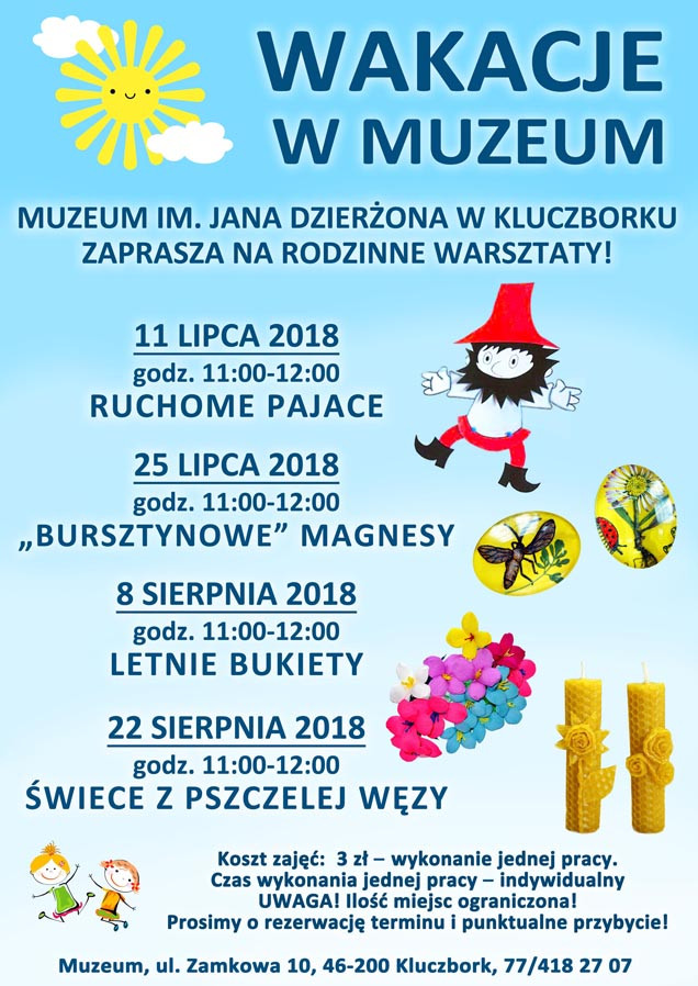 11 i 25 lipca oraz 8 i 22 sierpnia w godz. 11:00-12:00 zapraszamy na rodzinne warsztaty 